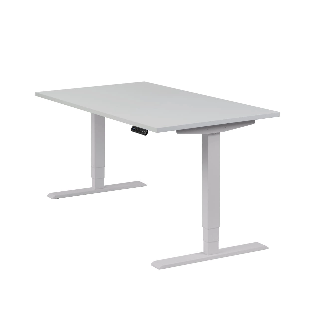 Höhenverstellbarer Schreibtisch "Homedesk", silber, Tischplatte 140 x 80 cm lichtgrau, elektrisch höhenverstellbar, Stehschreibtisch, Tischgestell