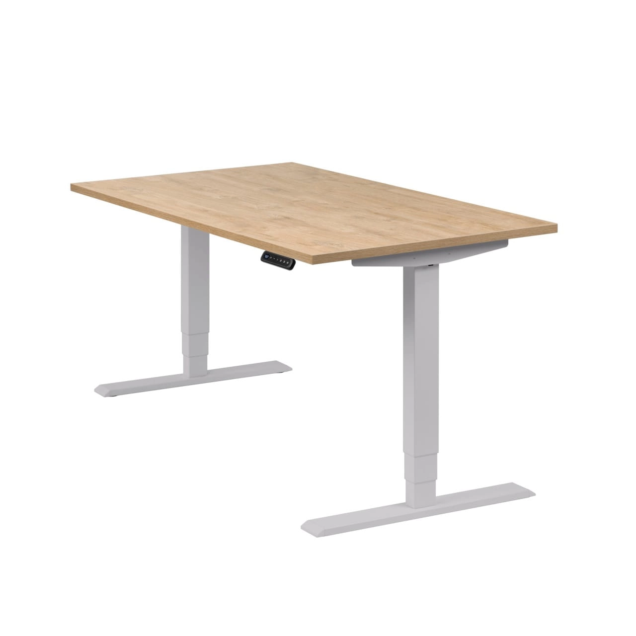 Höhenverstellbarer Schreibtisch "Homedesk", silber, Tischplatte 140 x 80 cm Wildeiche, elektrisch höhenverstellbar, Stehschreibtisch, Tischgestell