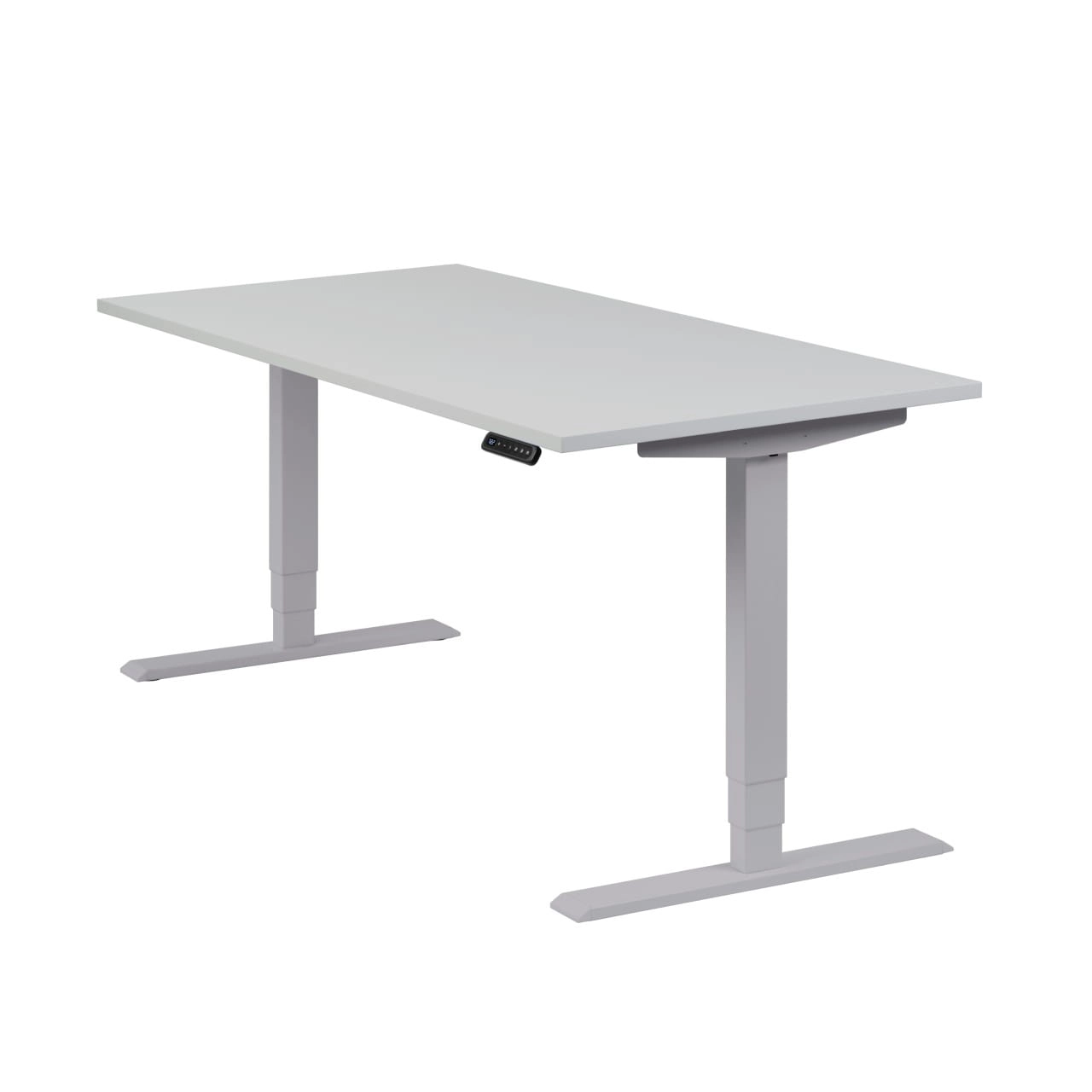 Höhenverstellbarer Schreibtisch "Homedesk", silber, Tischplatte 160 x 80 cm lichtgrau, elektrisch höhenverstellbar, Stehschreibtisch, Tischgestell