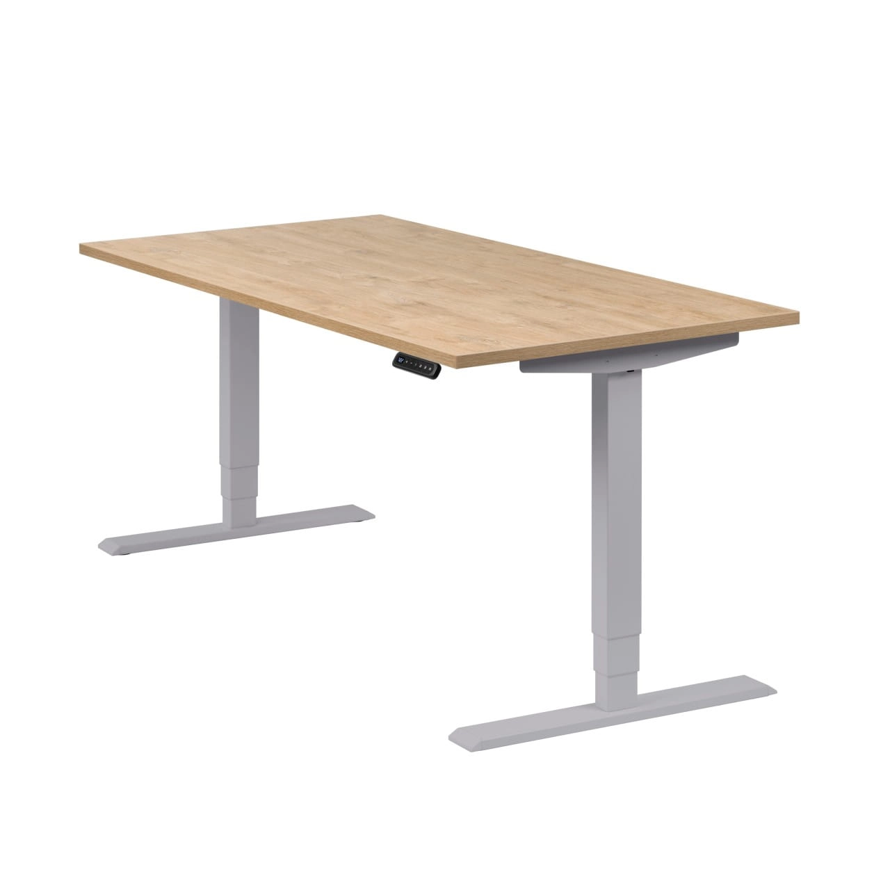 Höhenverstellbarer Schreibtisch "Homedesk", silber, Tischplatte 160 x 80 cm Wildeiche, elektrisch höhenverstellbar, Stehschreibtisch, Tischgestell