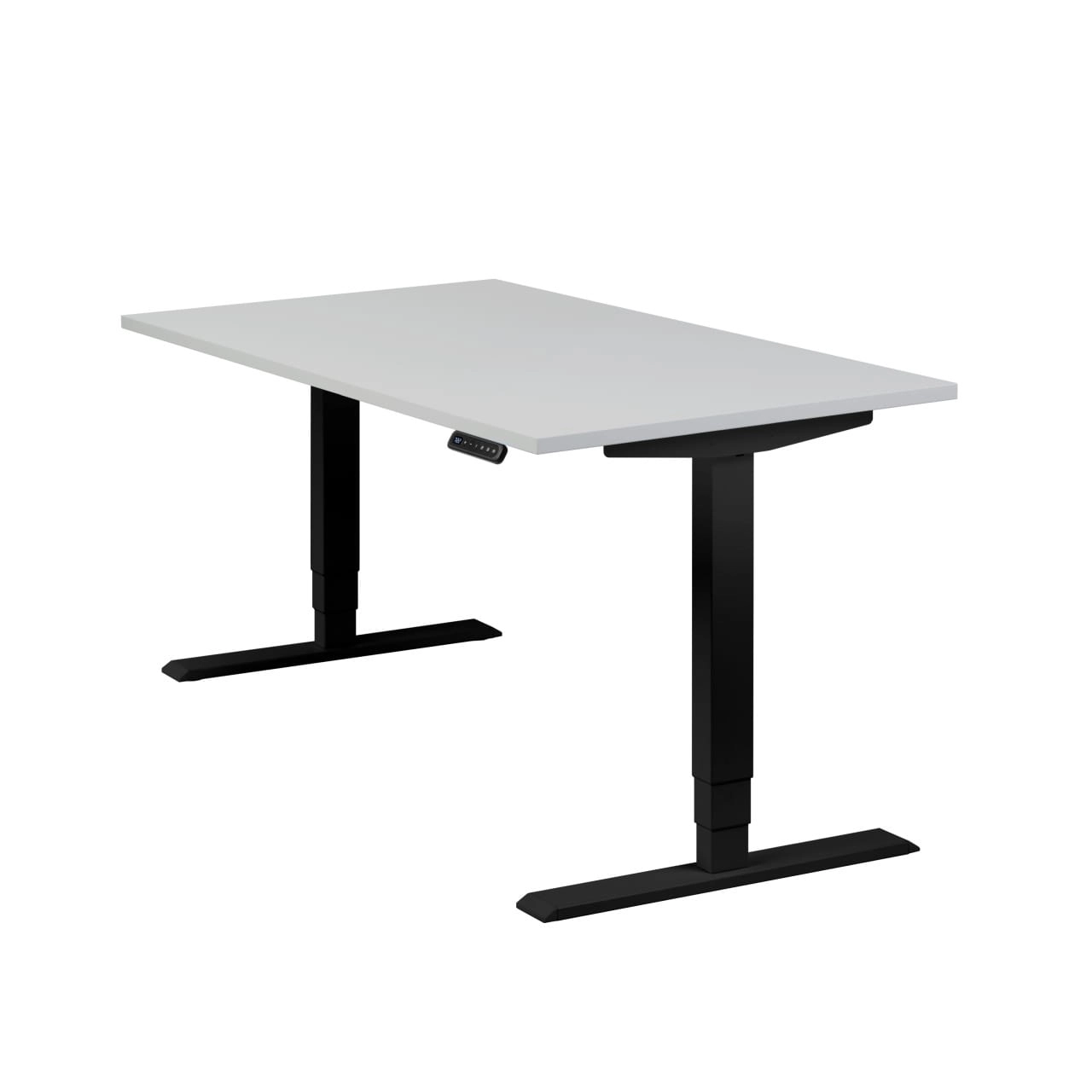 Höhenverstellbarer Schreibtisch "Homedesk", schwarz, Tischplatte 140 x 80 cm lichtgrau, elektrisch höhenverstellbar, Stehschreibtisch, Tischgestell