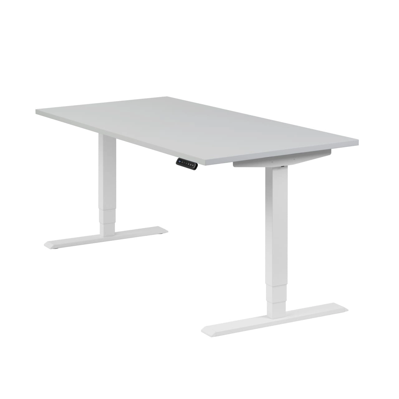 Höhenverstellbarer Schreibtisch "Homedesk", weiß, Tischplatte 160 x 80 cm lichtgrau, elektrisch höhenverstellbar, Stehschreibtisch, Tischgestell