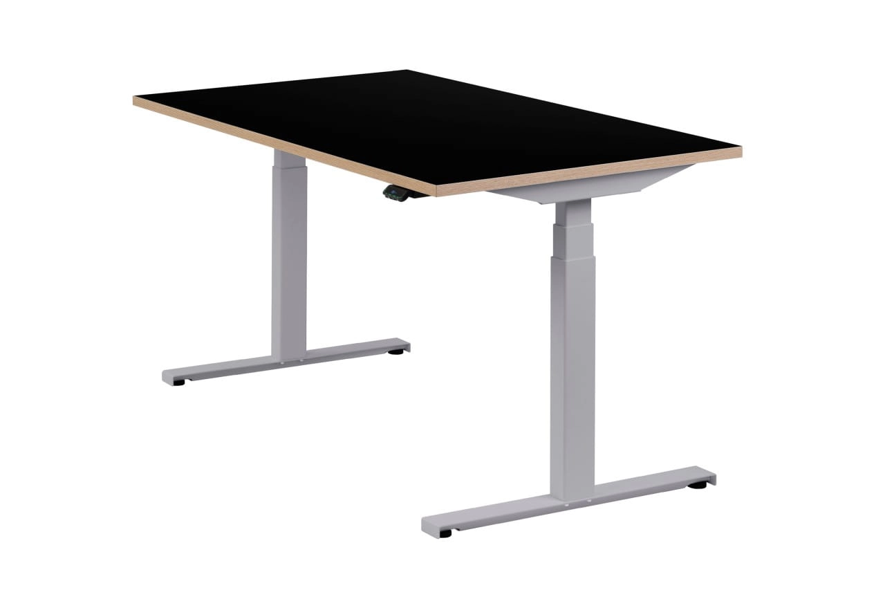 Höhenverstellbarer Schreibtisch "Easydesk", silber, Tischplatte 140 x 80 cm schwarz, elektrisch höhenverstellbar, Stehschreibtisch, Tischgestell