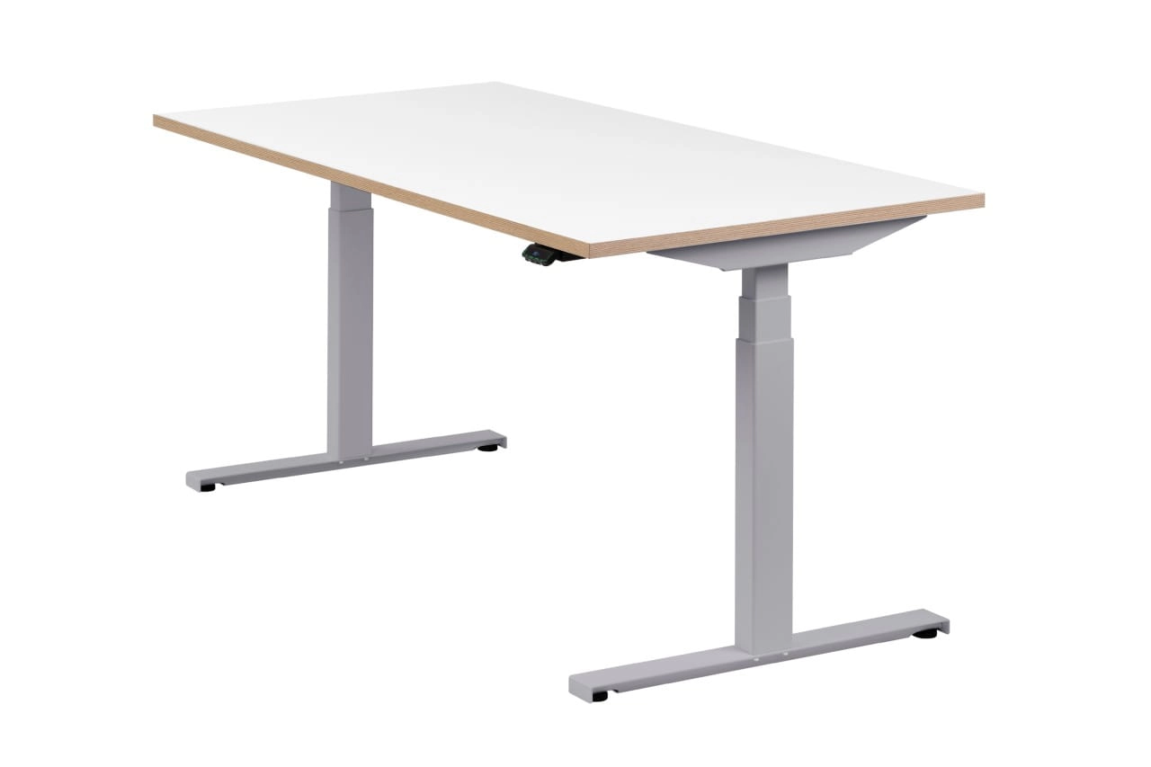 Höhenverstellbarer Schreibtisch "Easydesk", silber, Tischplatte 160 x 80 cm weiß, elektrisch höhenverstellbar, Stehschreibtisch, Tischgestell