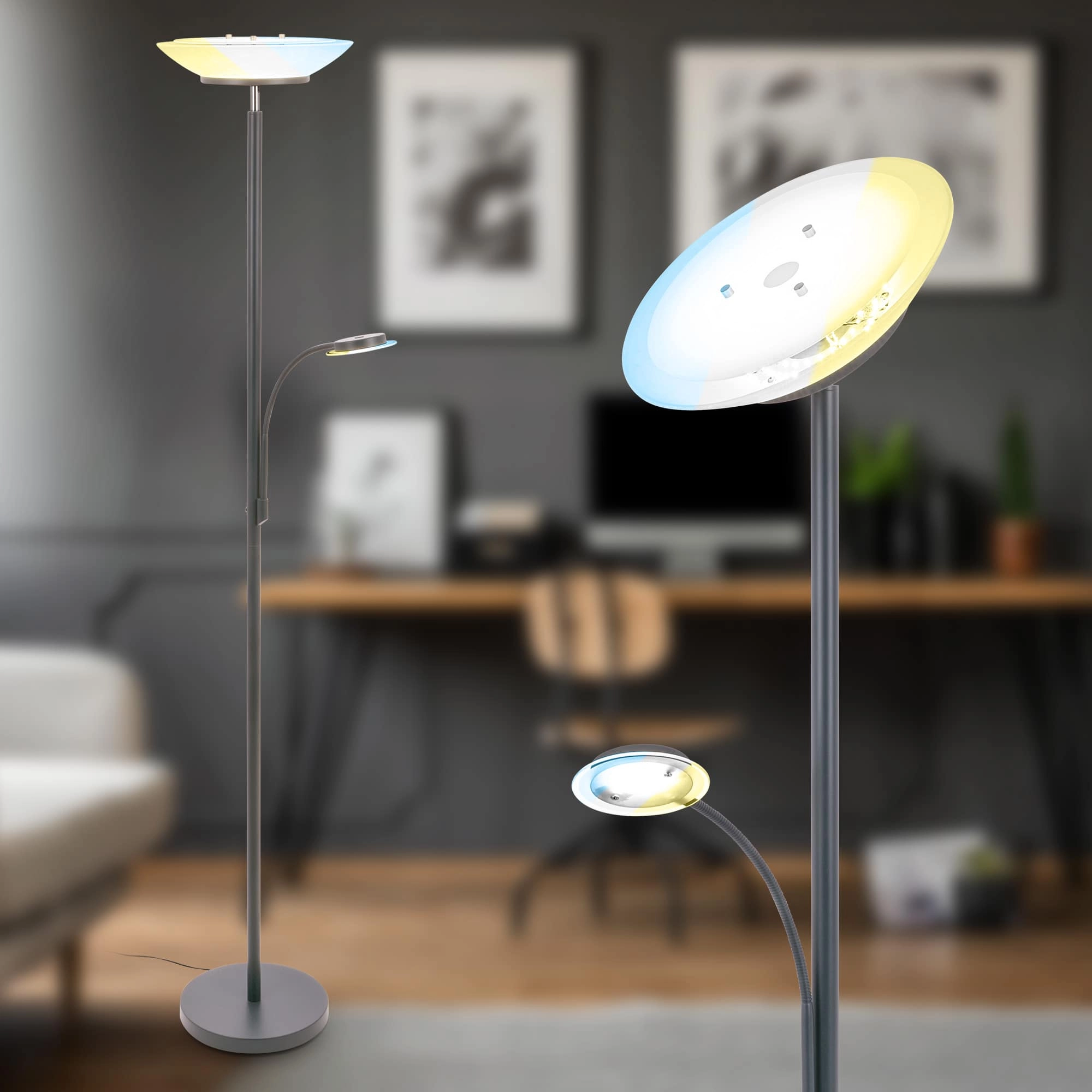 Briloner Suda LED Stehlampe, Lesearm, CCT, Dimmbar, Anthrazit