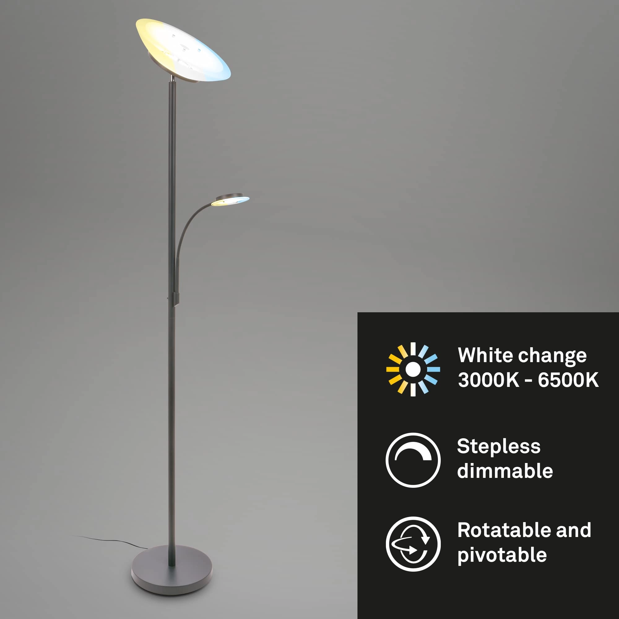 Briloner Suda LED Stehlampe, Lesearm, CCT, Dimmbar, Anthrazit