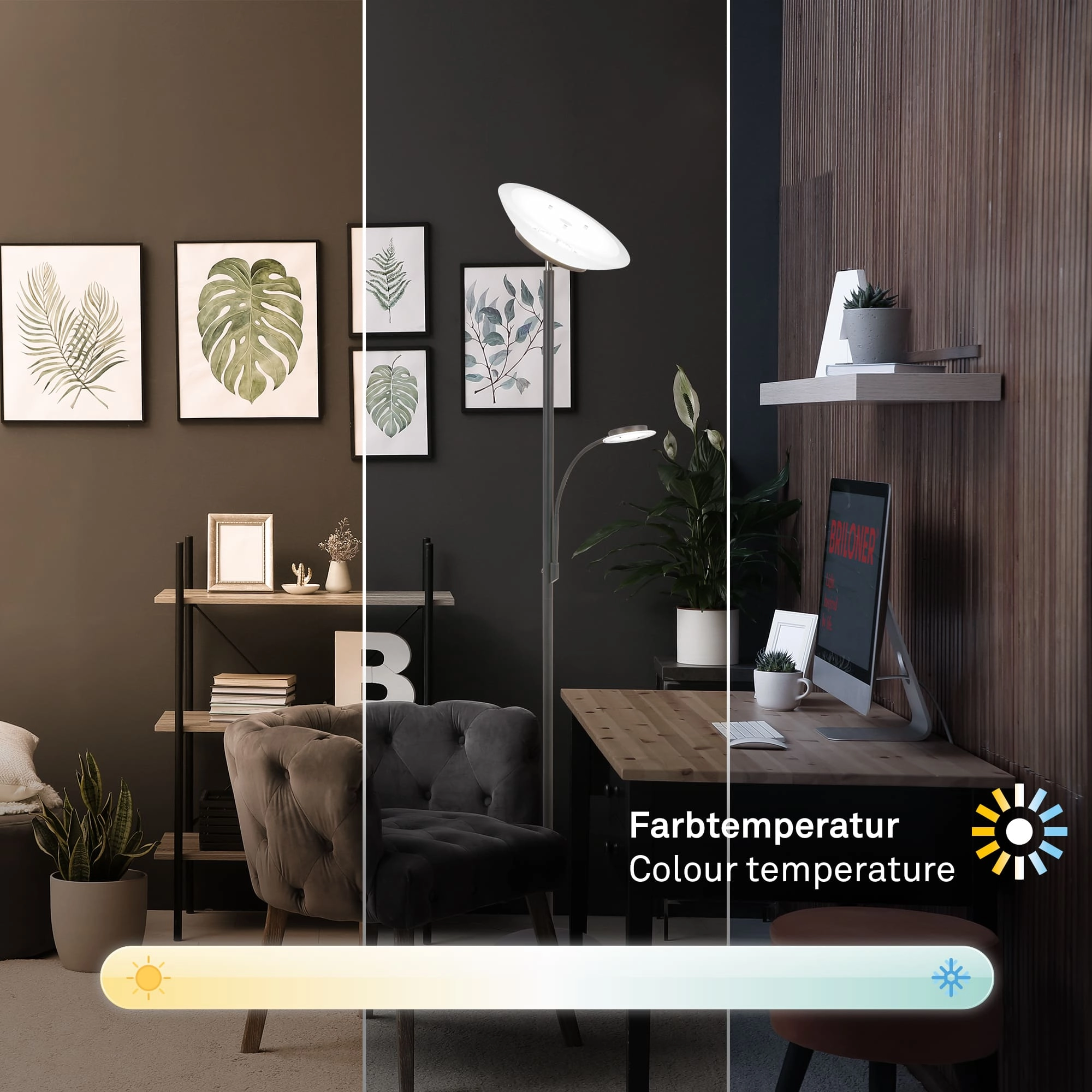 Briloner Suda LED Stehlampe, Lesearm, CCT, Dimmbar, Anthrazit