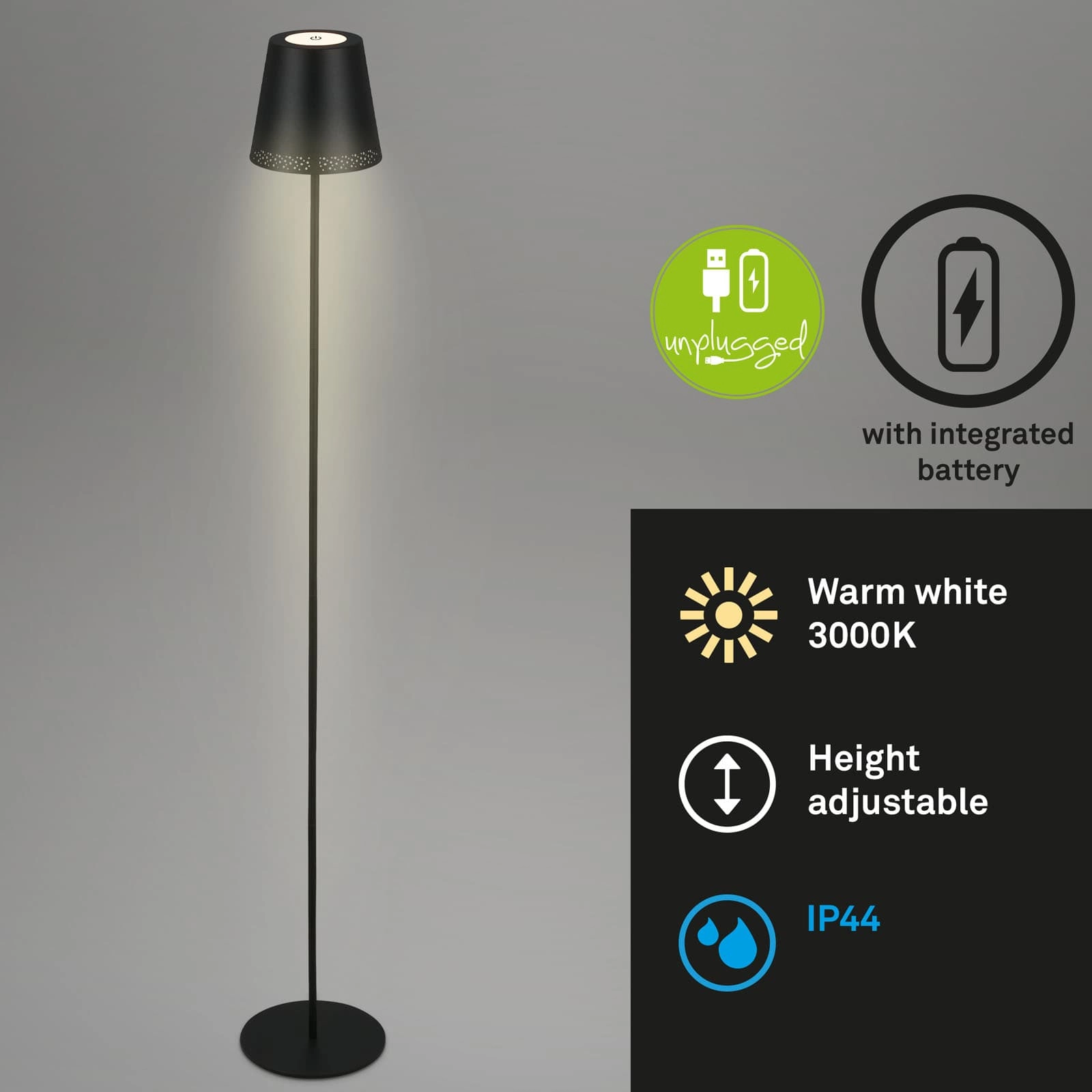 LED Akku-Stehleuchte 130 cm 3,5 Watt 400lm schwarz