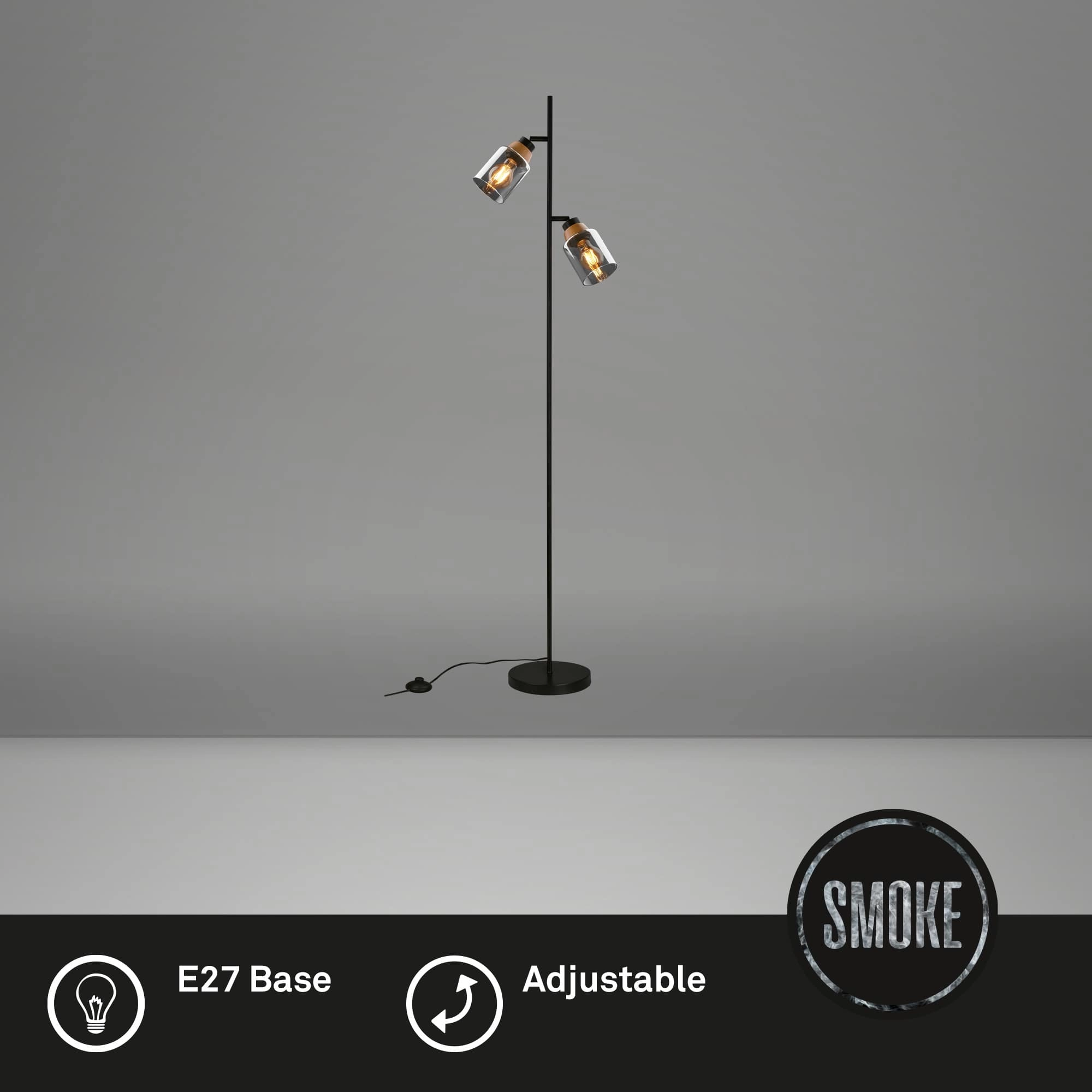 Stehleuchte, 150 cm, 2x E27, max. 10W, schwarz