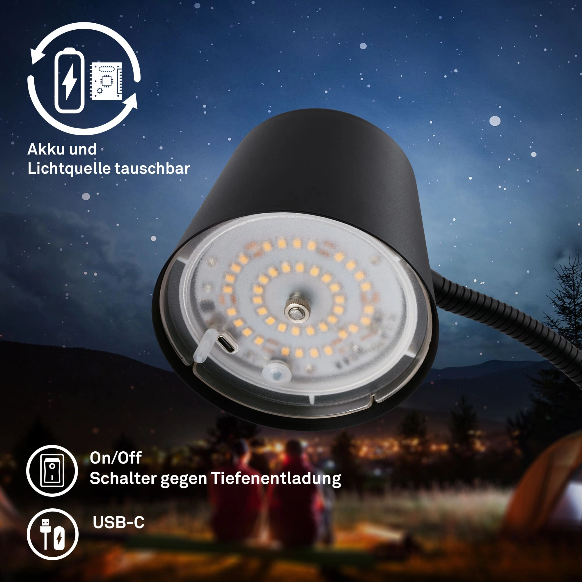 Briloner Cielo LED Stehlampe kabellos, Dimmbar, Touch, Schwarz