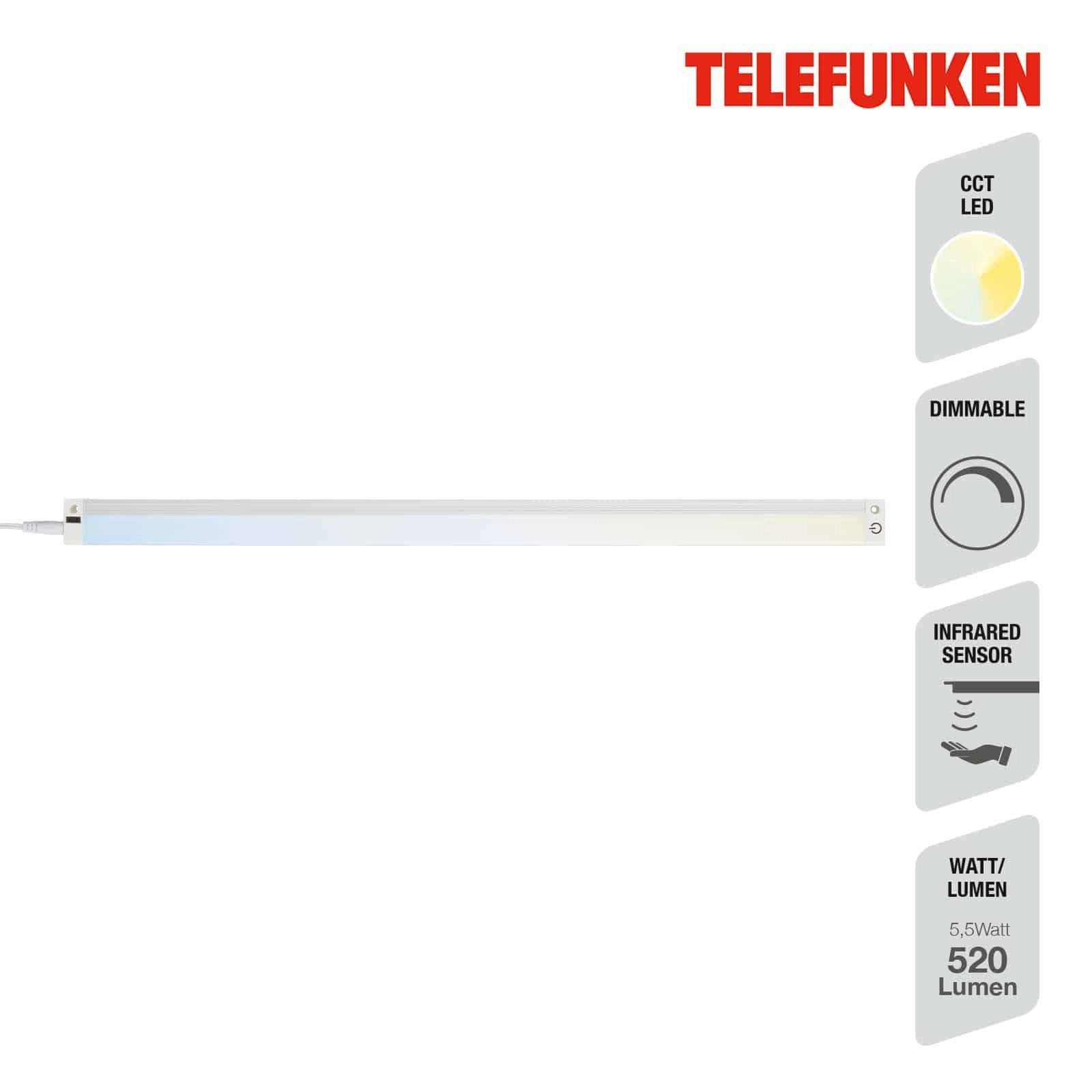 Telefunken Sensor CCT Unterbauleuchte, 50 cm, 5,5 W, 520 lm, Weiß