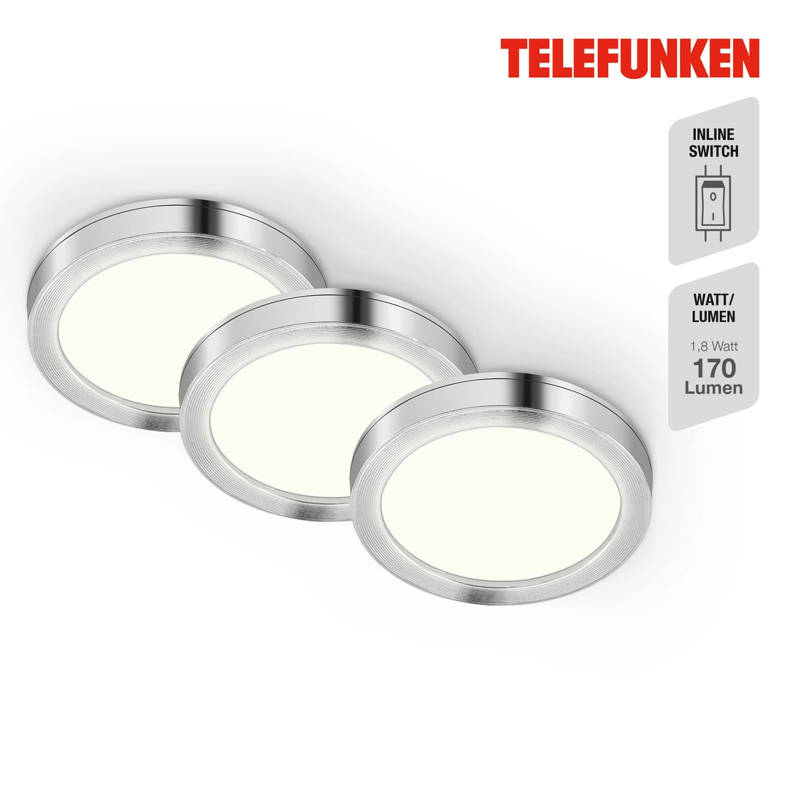 Telefunken 3er Set Unterbauleuchte, Ø 6 cm, 1,8 W, 170 lm, Aluminium