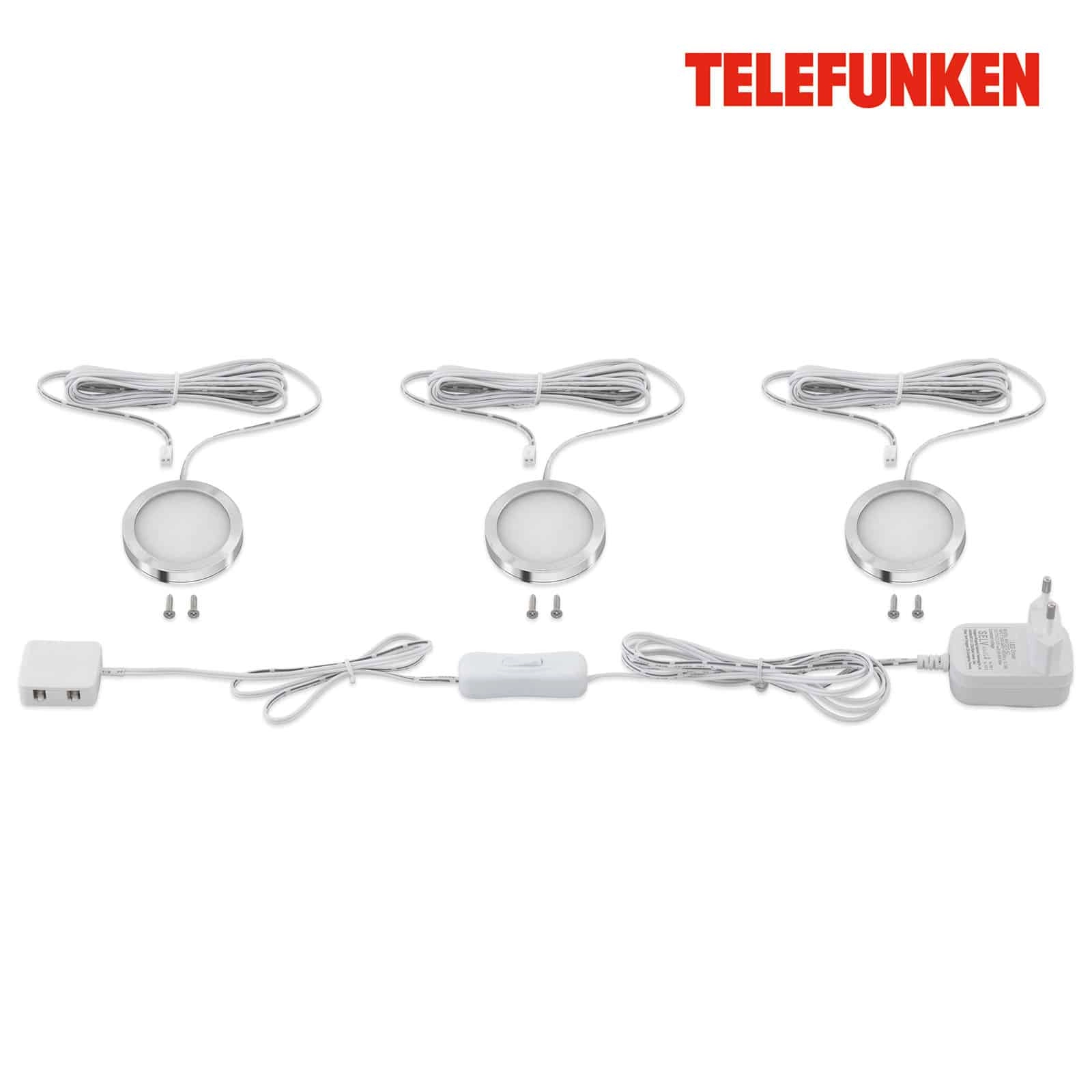 Telefunken 3er Set Unterbauleuchte, Ø 6 cm, 1,8 W, 170 lm, Aluminium