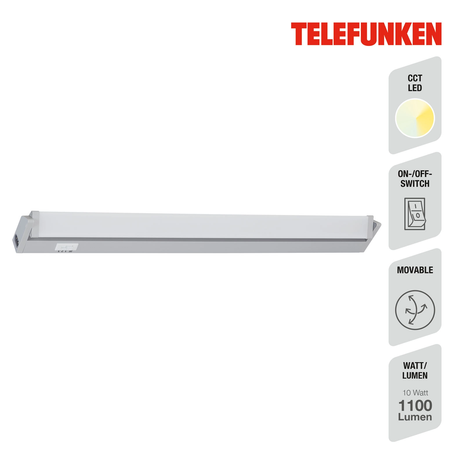 TELEFUNKEN LED Unterbauleuchte 54,5 cm 6,5W 700lm grau