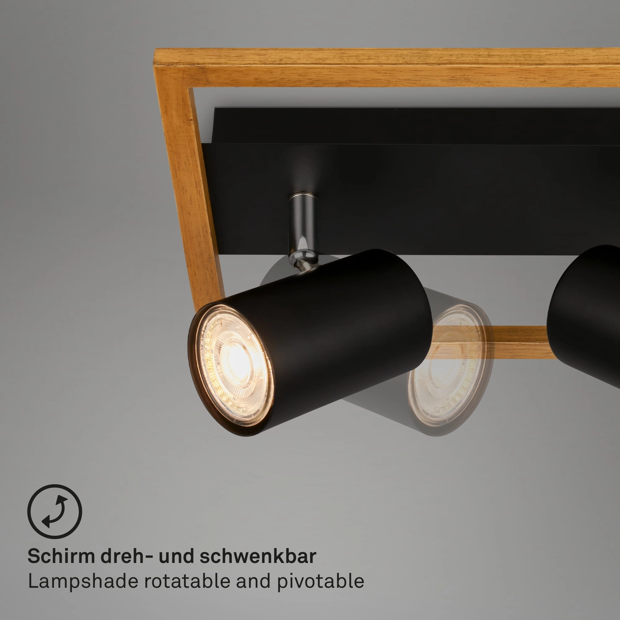 Briloner Frey Deckenstrahler, schwenkbar, 2-flammig, Holz, Schwarz