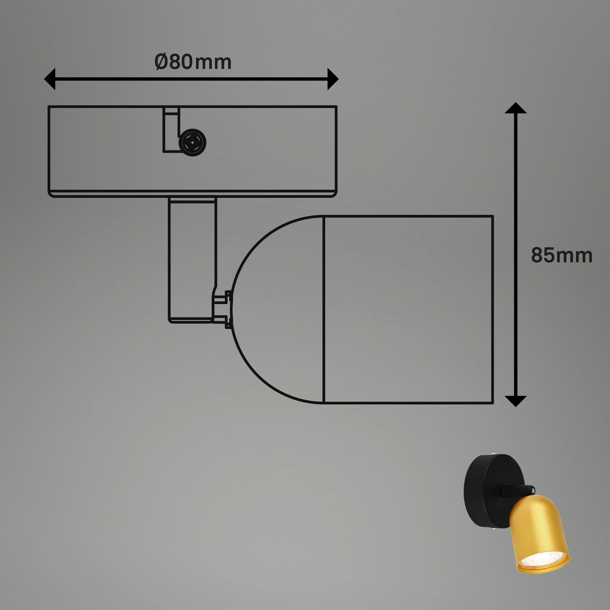 Spot, 8 cm, 1x GU10, max. 9W, schwarz-gold