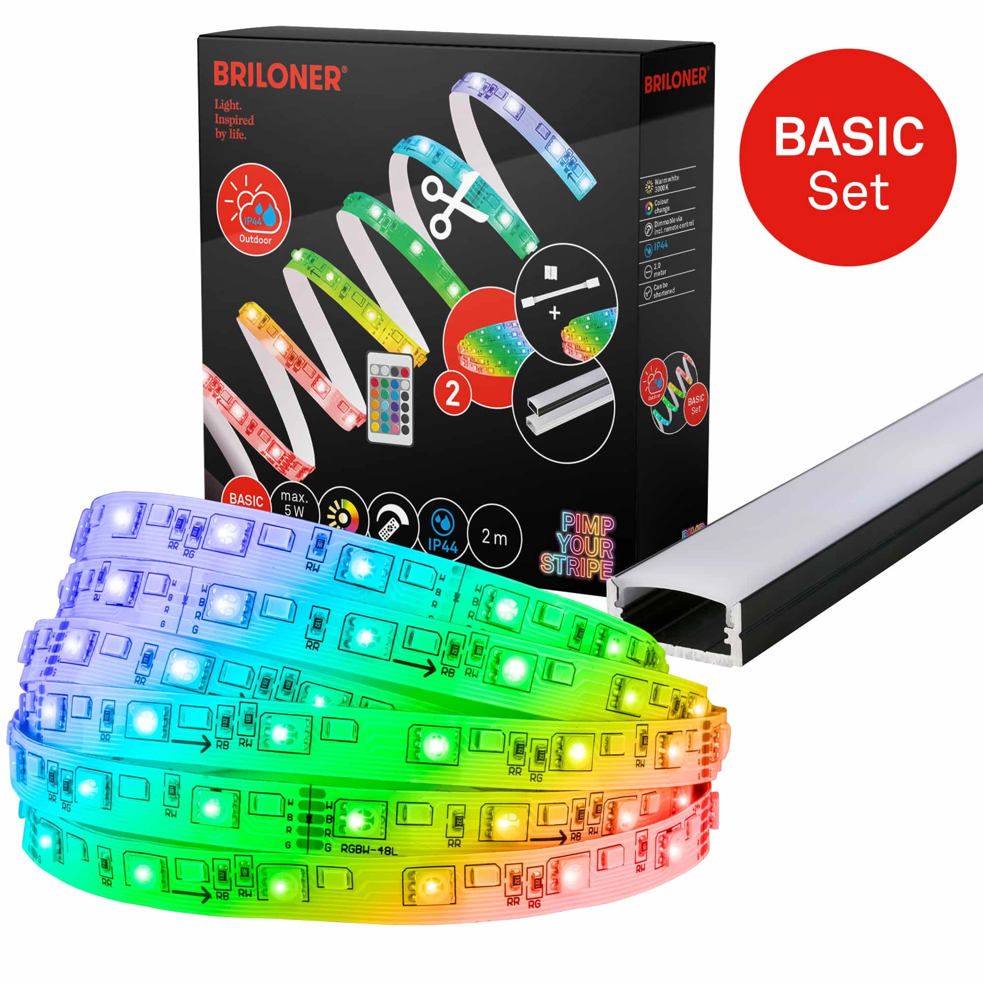 Pimp Your Stripe Starterset LED Strip 2m, IP44 Aussen, RGB+W, Fernbedienung