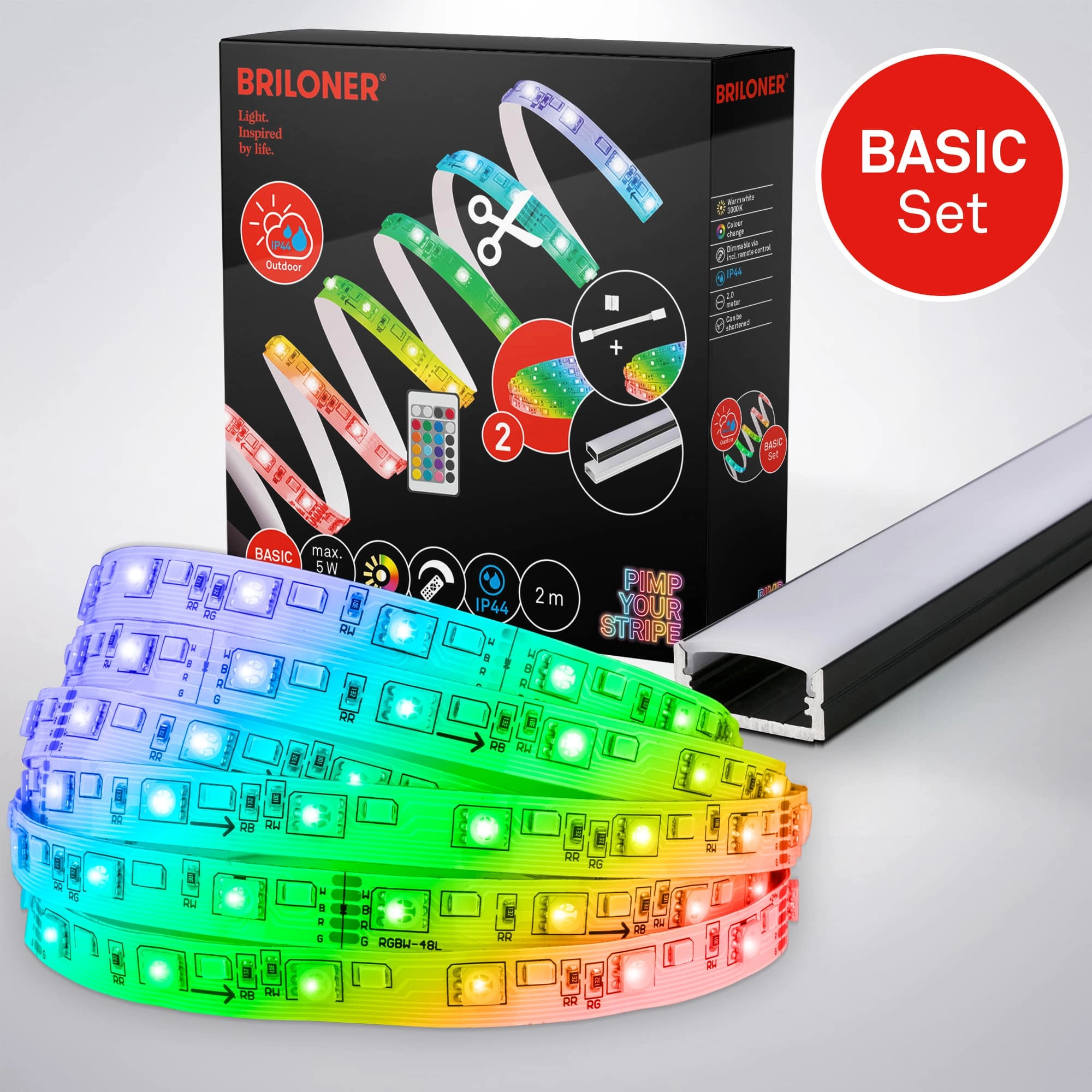 Pimp Your Stripe Starterset LED Strip 2m, IP44 Aussen, RGB+W, Fernbedienung