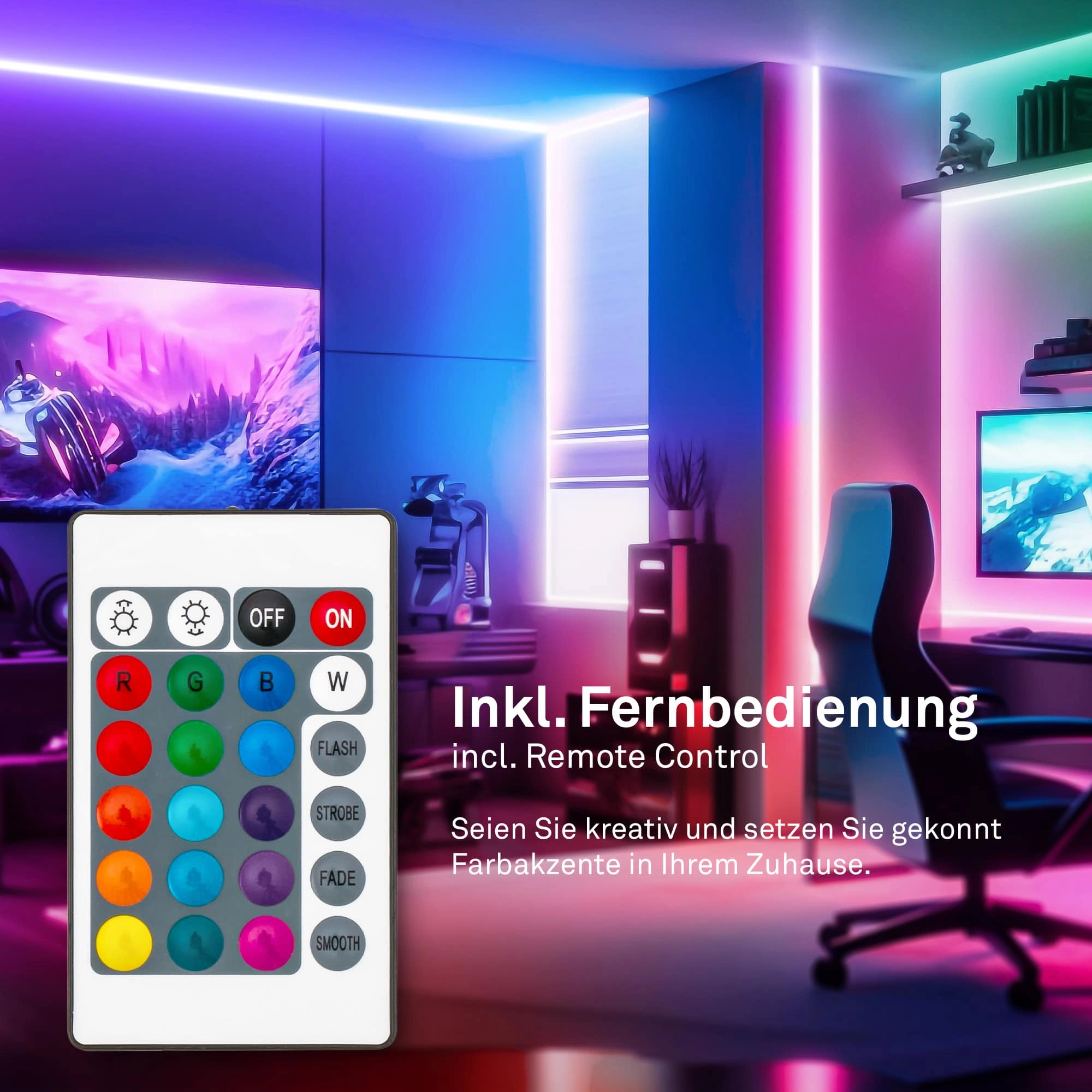 Pimp Your Stripe Starterset LED Strip 2m, IP44 Aussen, RGB+W, Fernbedienung