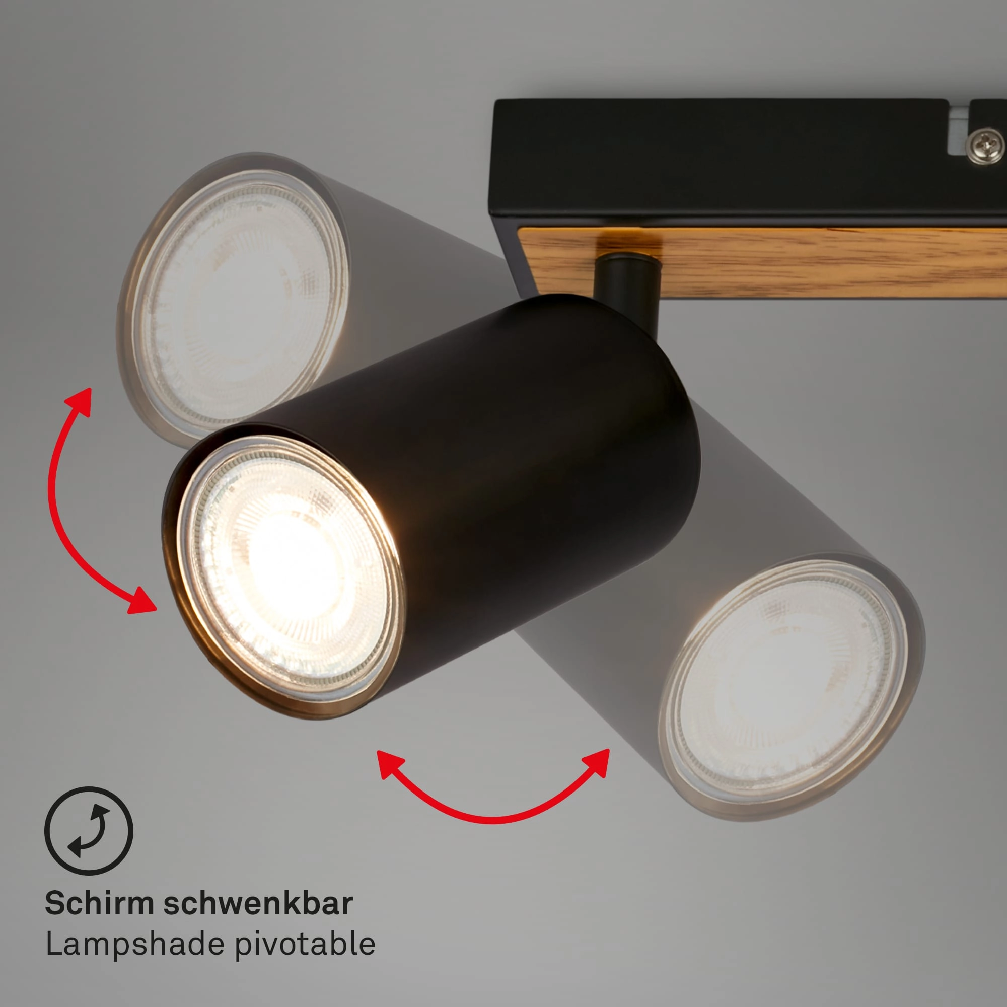 Briloner Tib Deckenstrahler, Schwenkbar, On/Off via Wandschalter, Schwarz-Holz