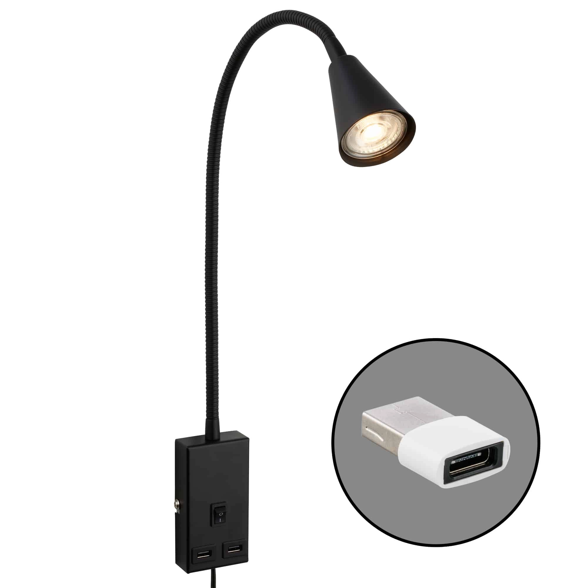 Briloner Justra Leselampe, Schwenkbar, 2 USB Ports, Schwarz