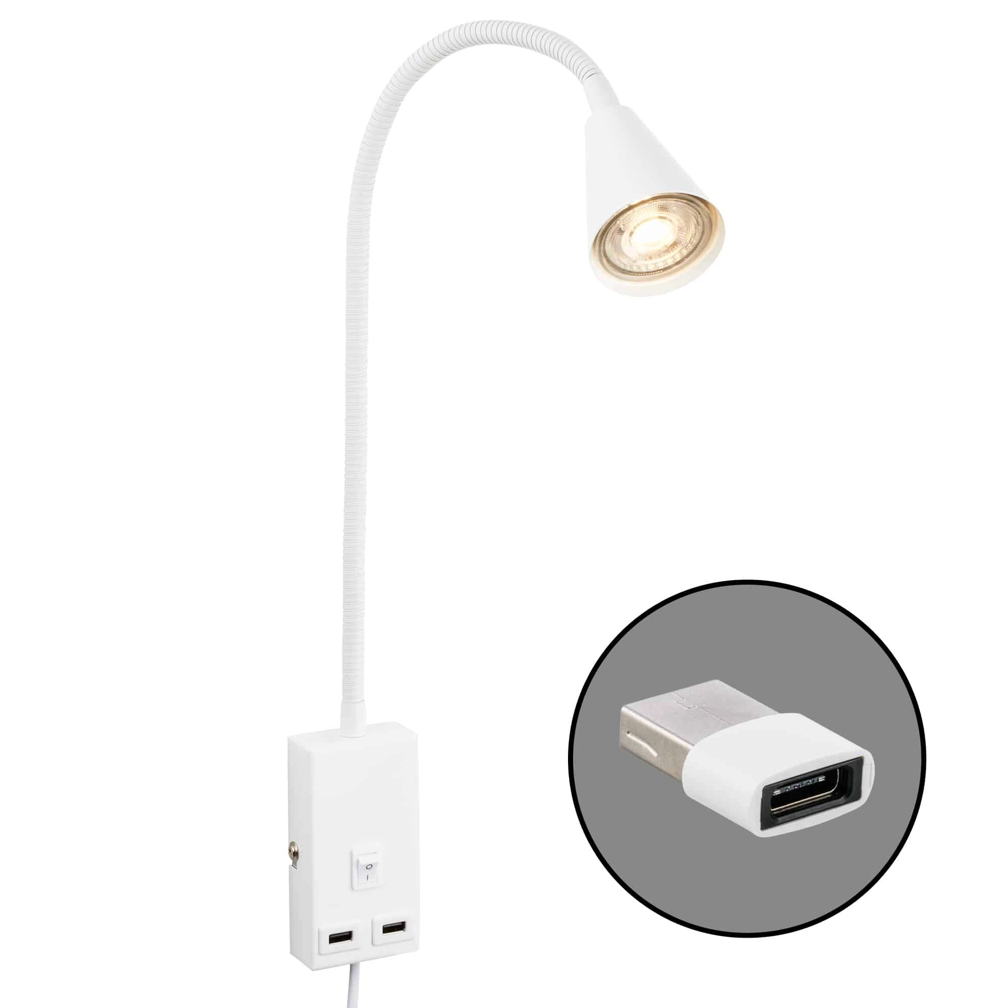 Briloner Justra Leselampe, Schwenkbar, 2 USB Ports, Weiß