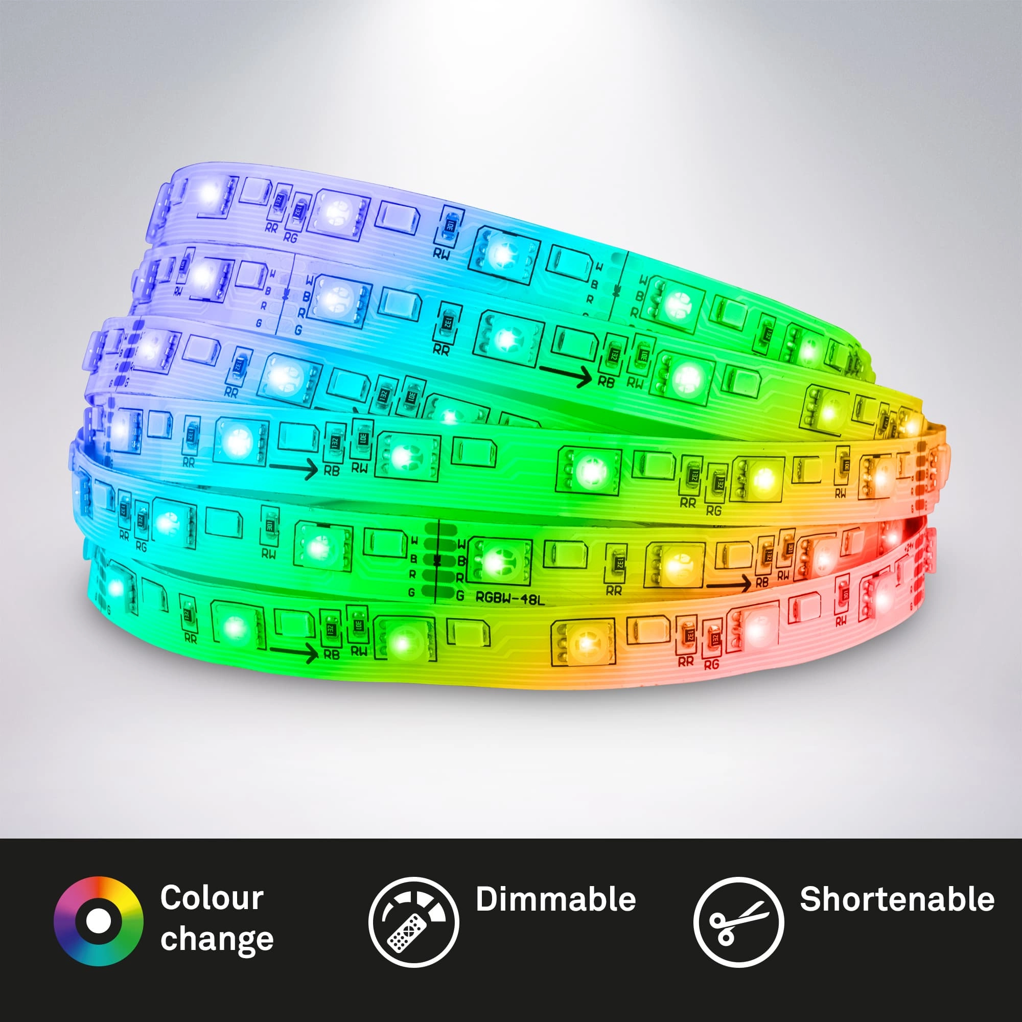 Briloner LED Strip 5m, Fernbedienung, RGB Farbmodi, Dimmbar, Weiß