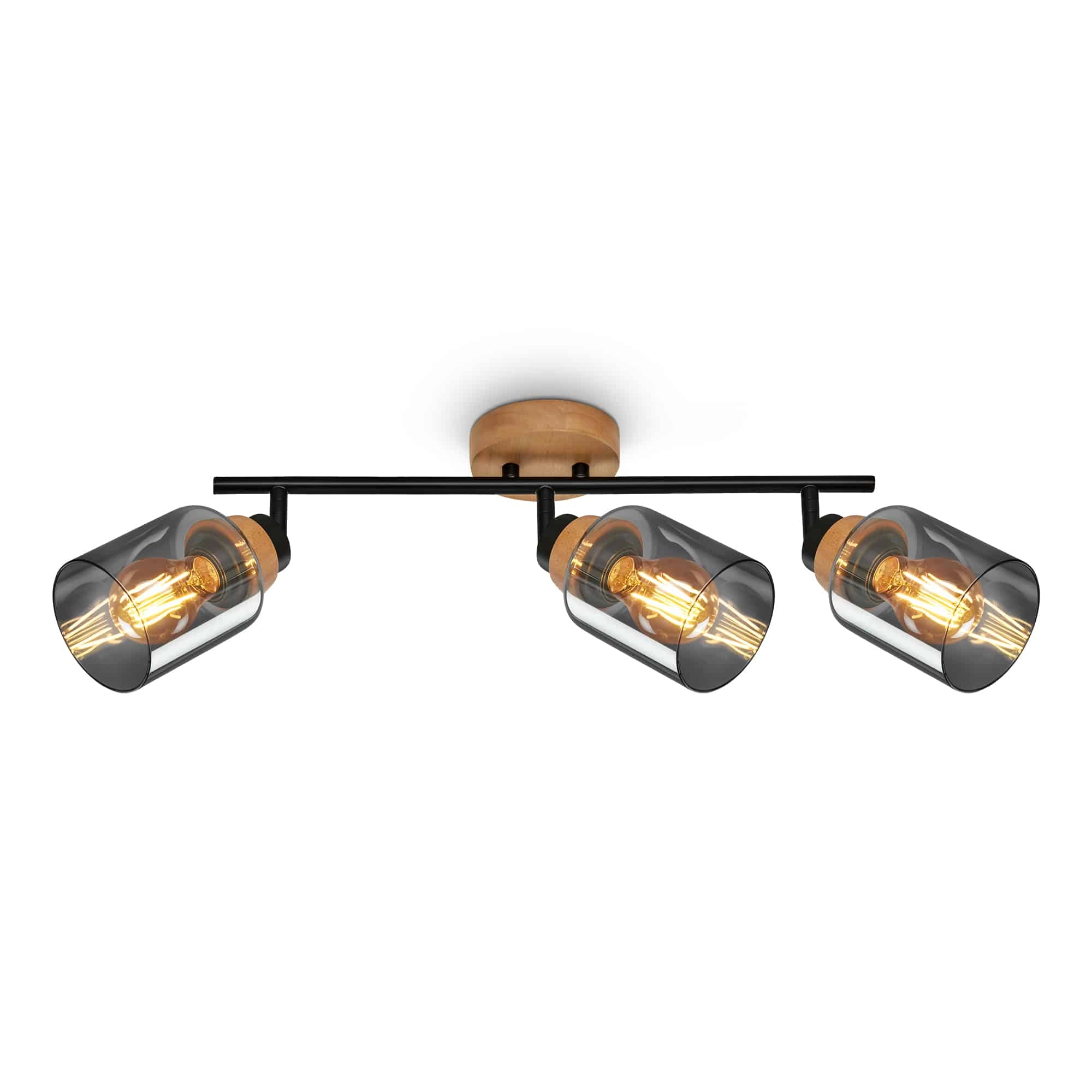 Briloner Hema Deckenstrahler, Rauchglas, schwenkbar, 3-flammig, Holzbasis