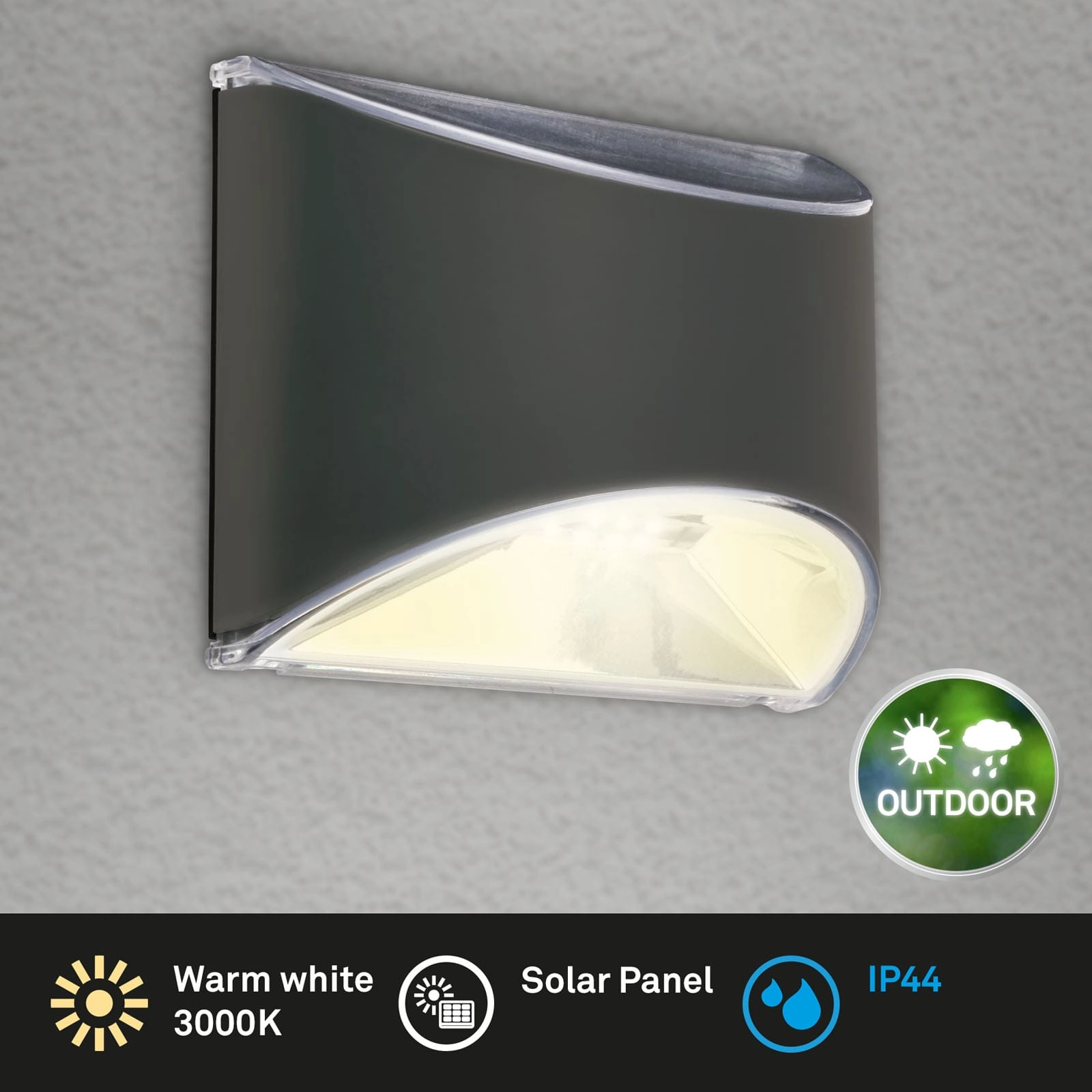 Solar LED Wandleuchte, 10 cm, anthrazit