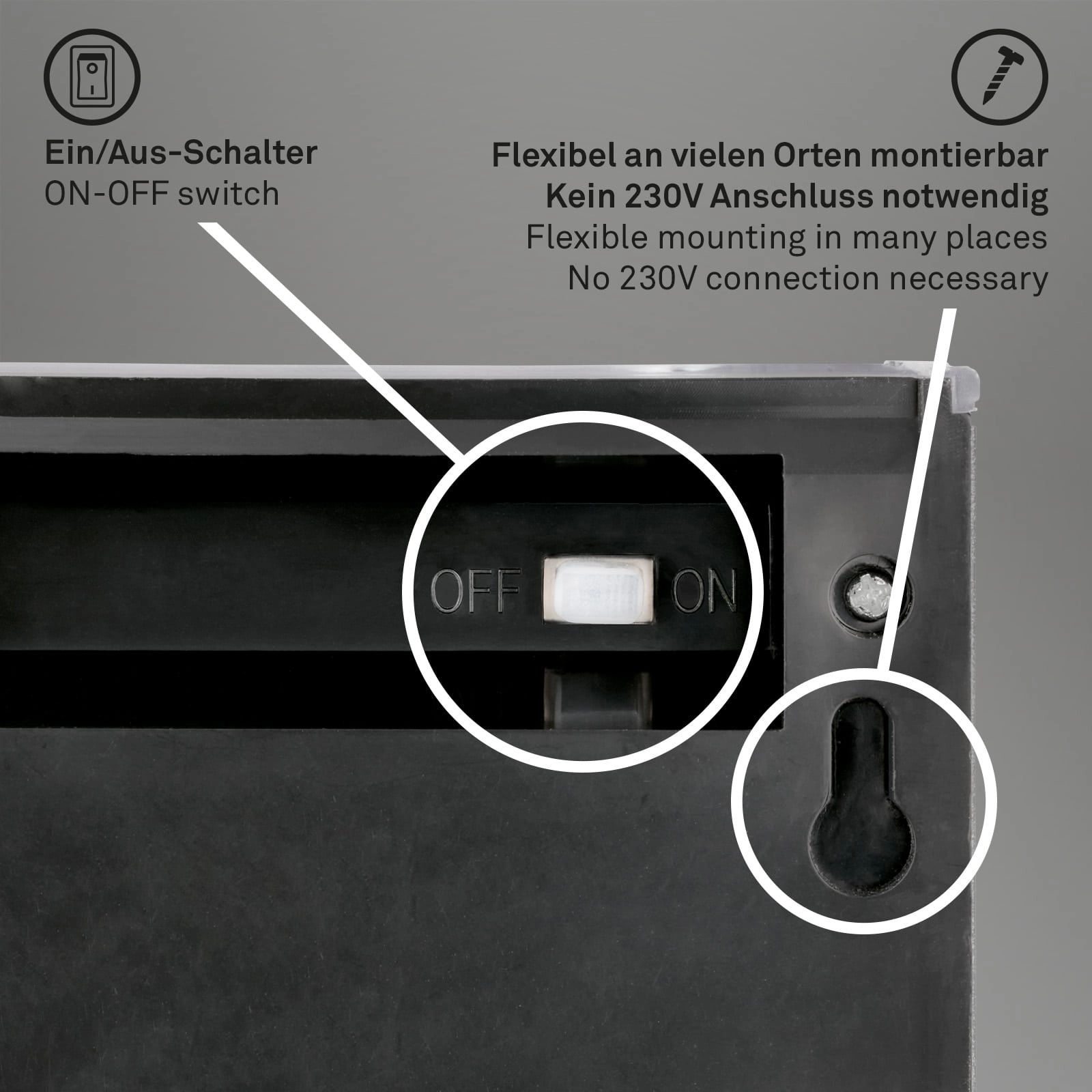 Solar LED Wandleuchte, 10 cm, anthrazit