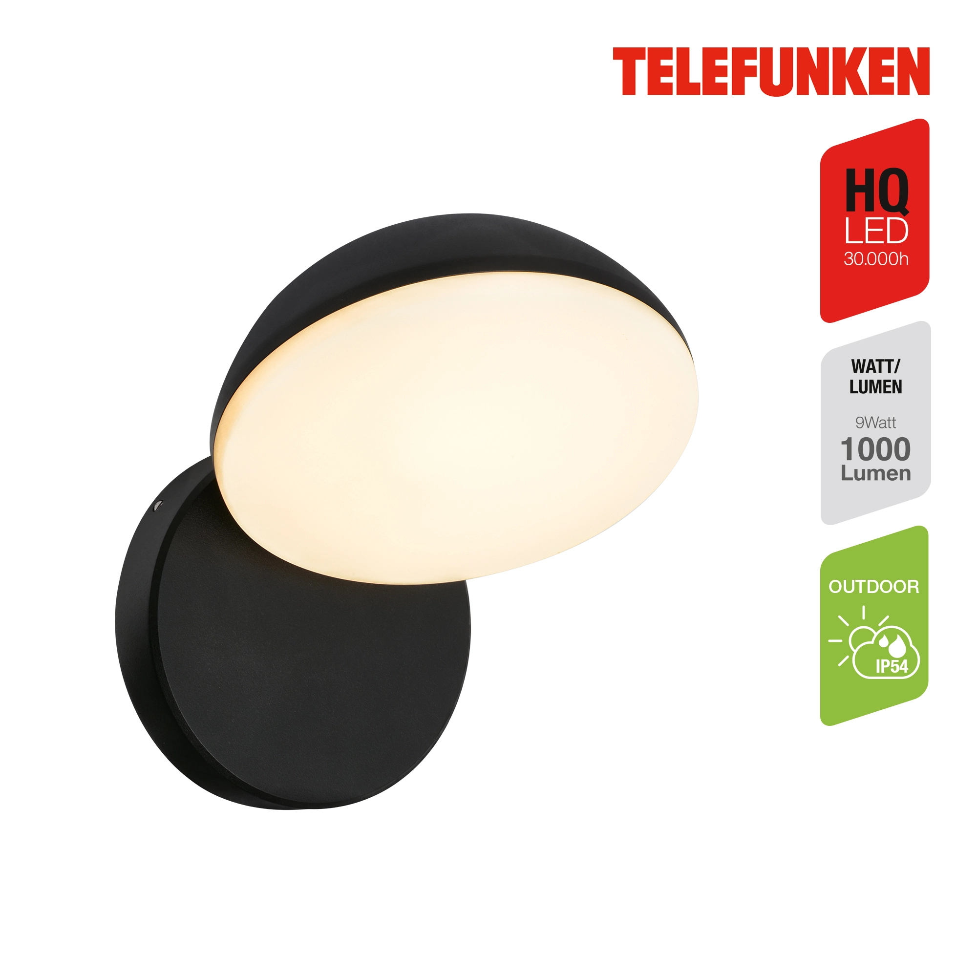 Telefunken LED Wandlampe, Spritzwasser- und Staubschutz, On/Off