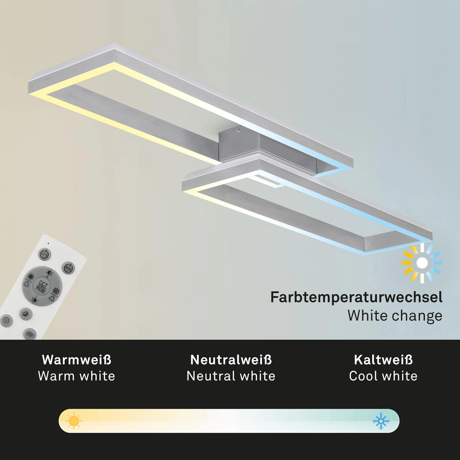 RGB CCT LED Deckenleuchte, 119,5 cm, LED-Platine, 45 W, 4400 lm, aluminiumfarbig