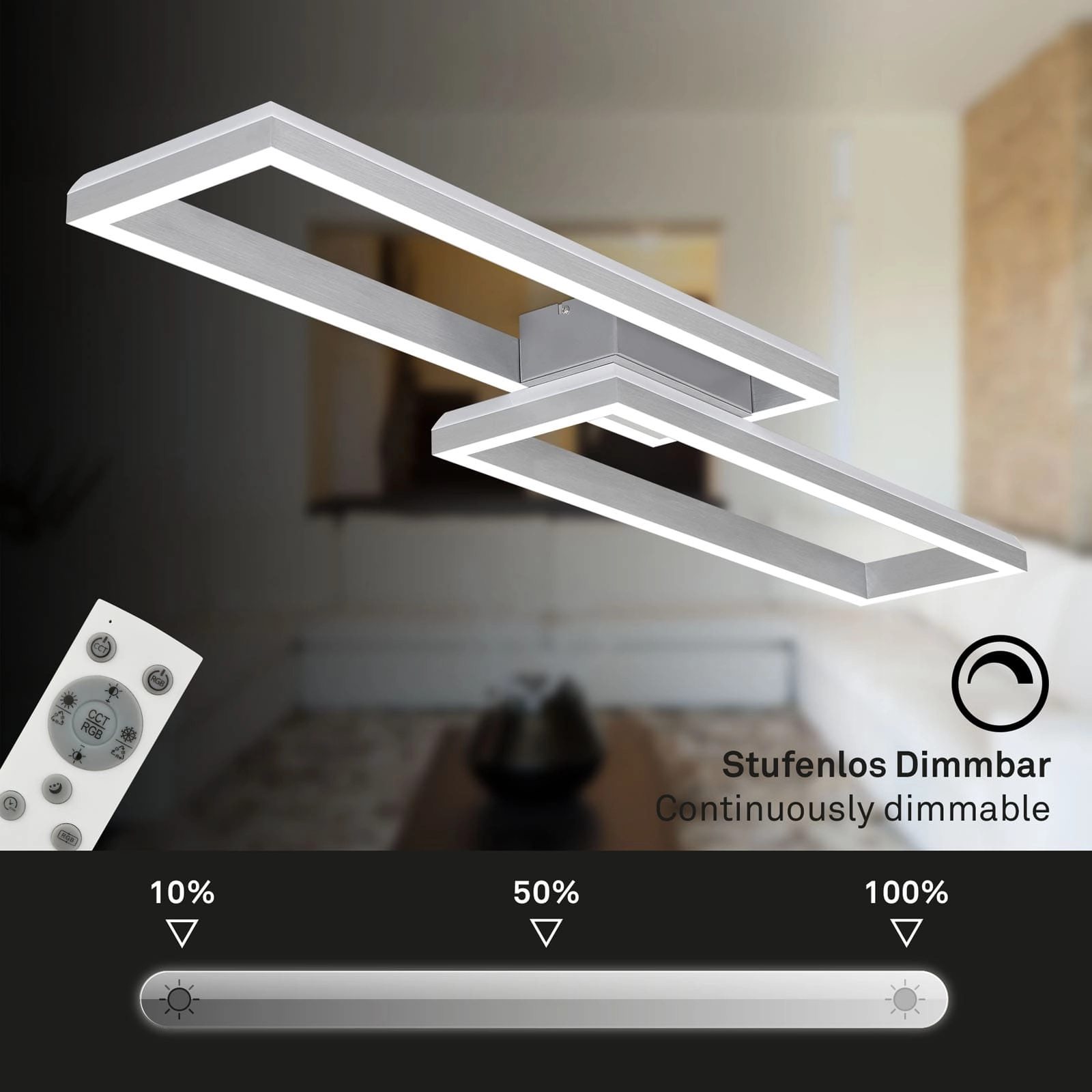 RGB CCT LED Deckenleuchte, 119,5 cm, LED-Platine, 45 W, 4400 lm, aluminiumfarbig