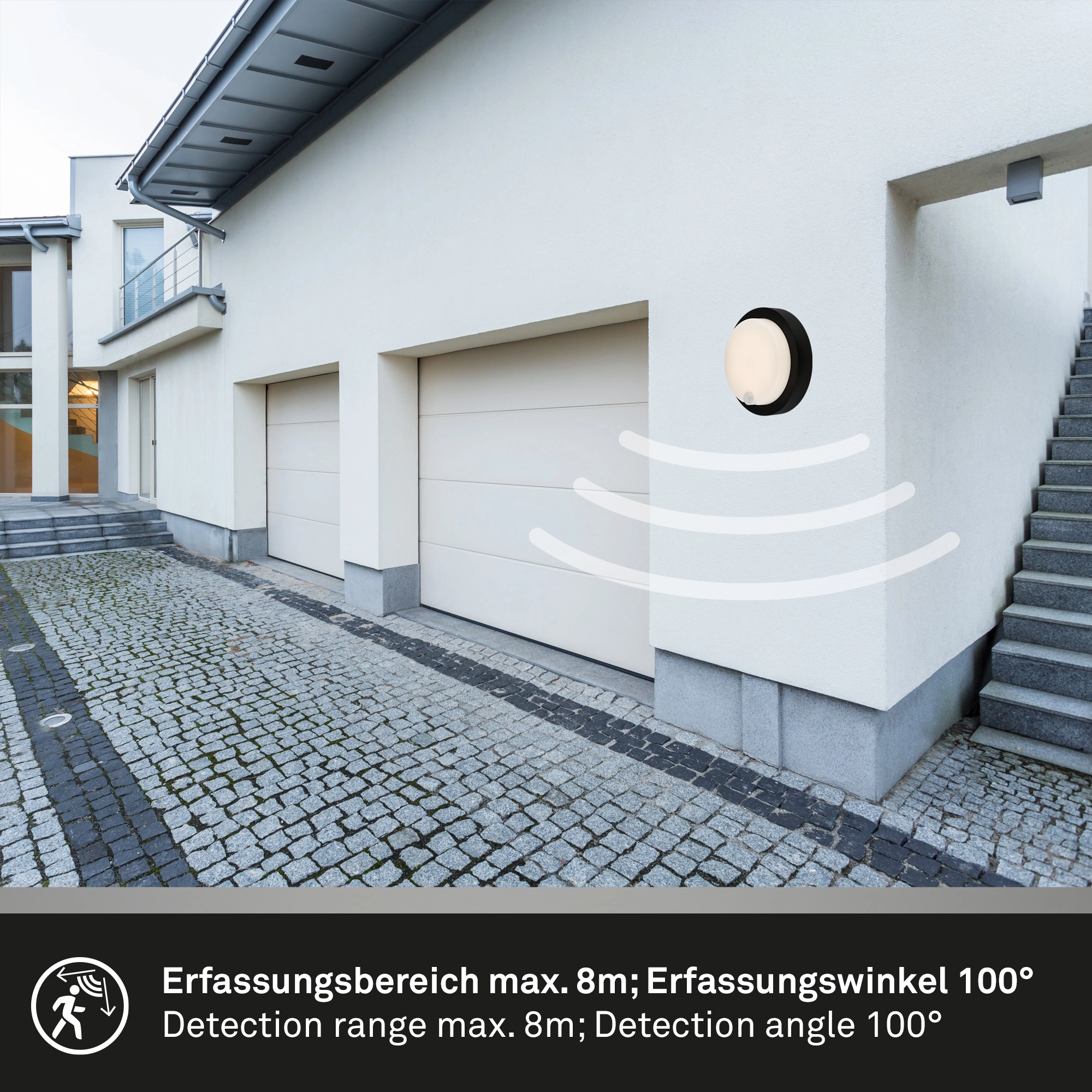 Akku-LED Sensorleuchte, 17 cm, 4W, 700lm, schwarz