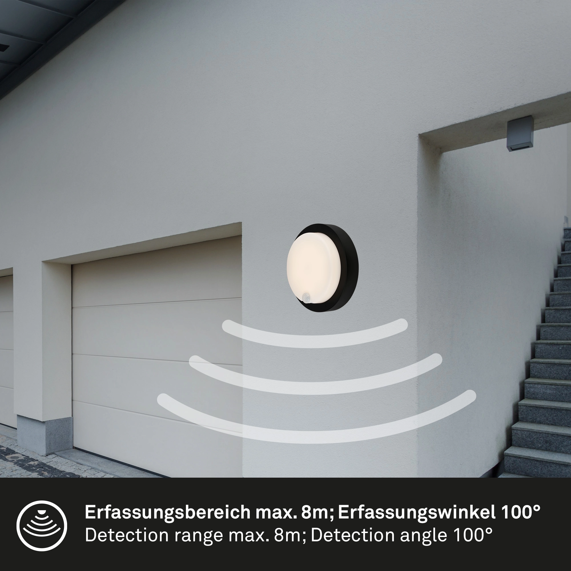 Akku-LED Sensorleuchte, 17 cm, 4W, 700lm, schwarz