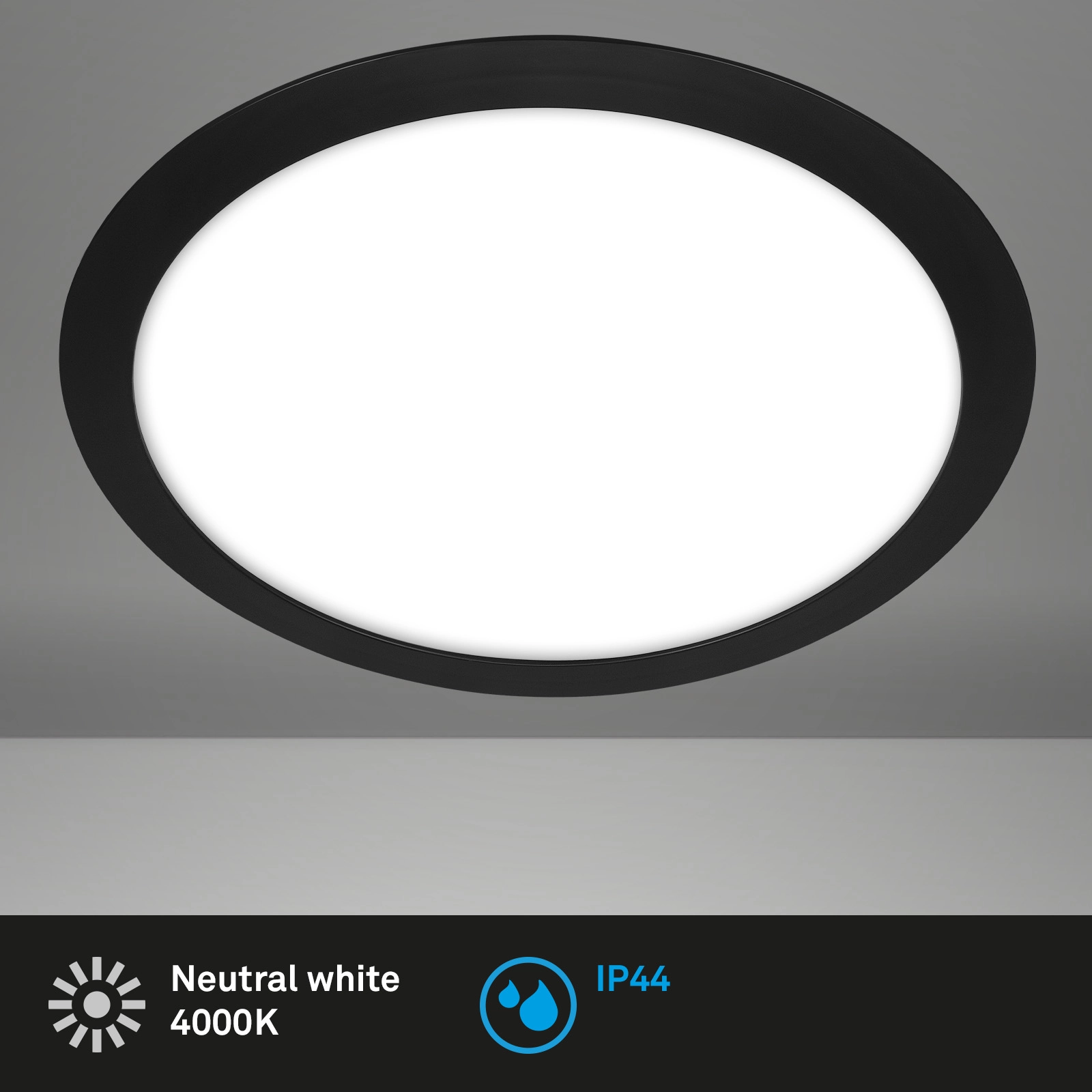 LED Deckenleuchte, 31 cm, 12W, 1250lm, schwarz
