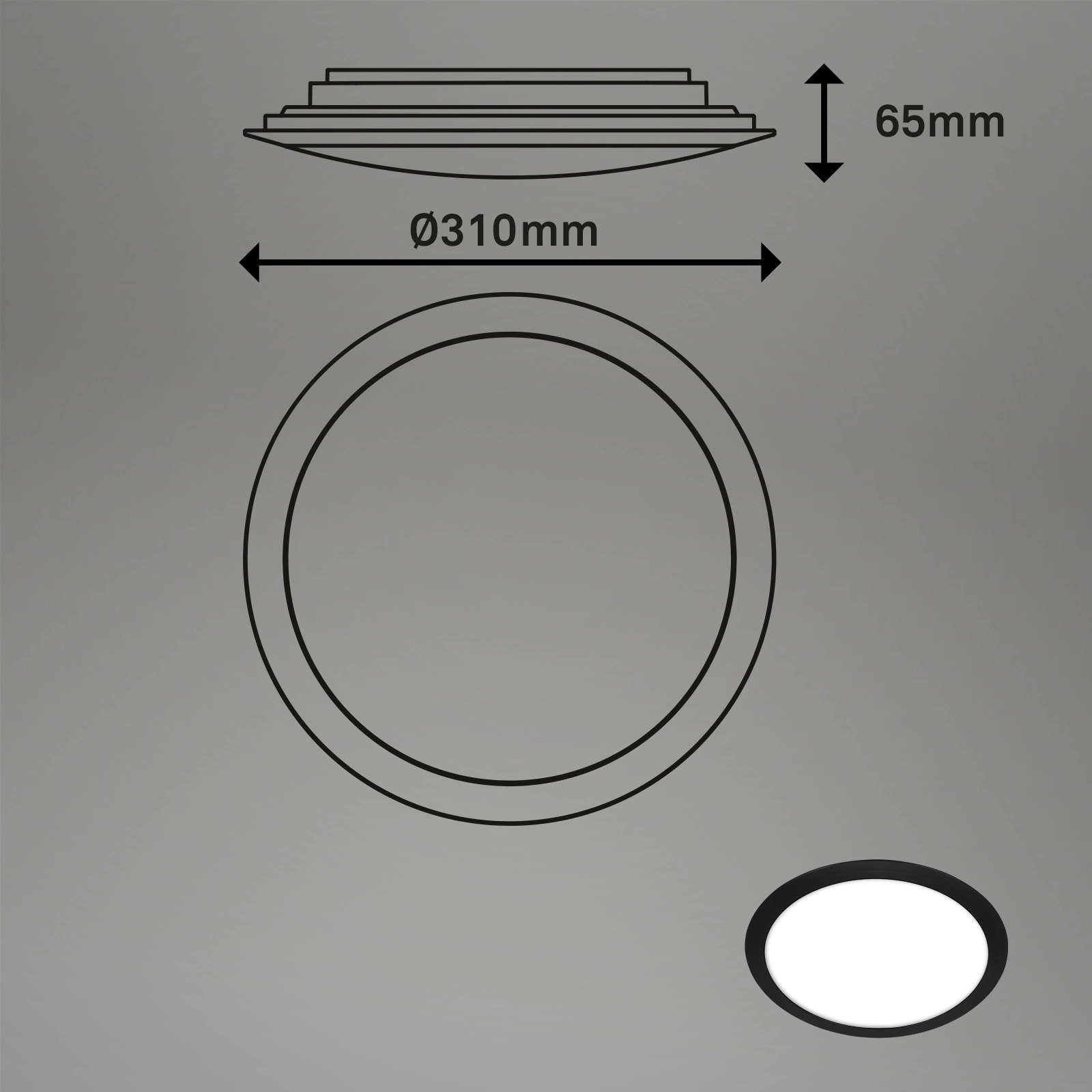 LED Deckenleuchte, 31 cm, 12W, 1250lm, schwarz