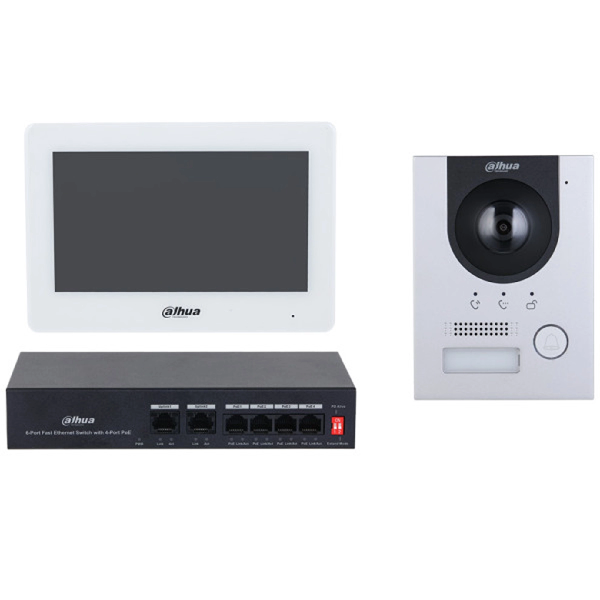 Dahua SDA-DHI-KTP04-S IP-Videogegensprechanlagen-KIT, Komplettpaket mit Außenstation und 7" PoE TFT-Touchscreen Display