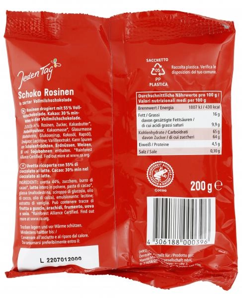 Jeden Tag Schoko Rosinen in Vollmilchschokolade