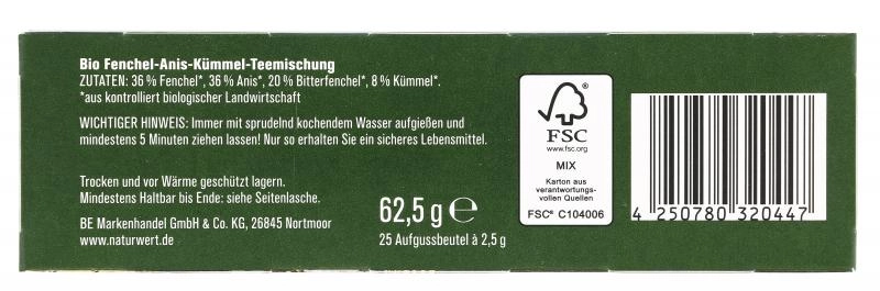 NaturWert Bio Fenchel-Anis-Kümmel-Tee