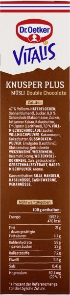 Dr. Oetker Vitalis Knusper Müsli Plus Double Chocolate