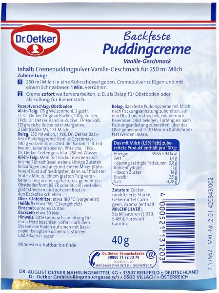 Dr. Oetker Backfeste Puddingcreme Vanille-Geschmack
