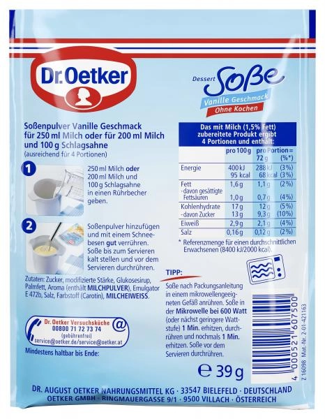 Dr. Oetker Dessert Sauce ohne Kochen Vanille