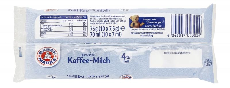 Bärenmarke Leichte Kaffee-Milch 4% Fett Portionspackungen