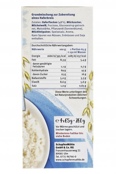 Schapfenmühle Porridge Hafermahlzeit Natur