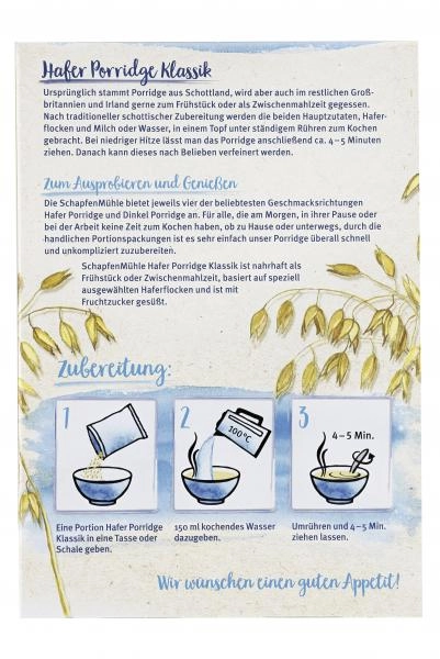 Schapfenmühle Porridge Hafermahlzeit Natur