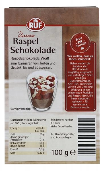 Ruf Raspel Schokolade Weiße Schokolade