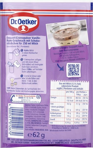 Dr. Oetker nach Art Herrencreme mit Schoko-Stückchen