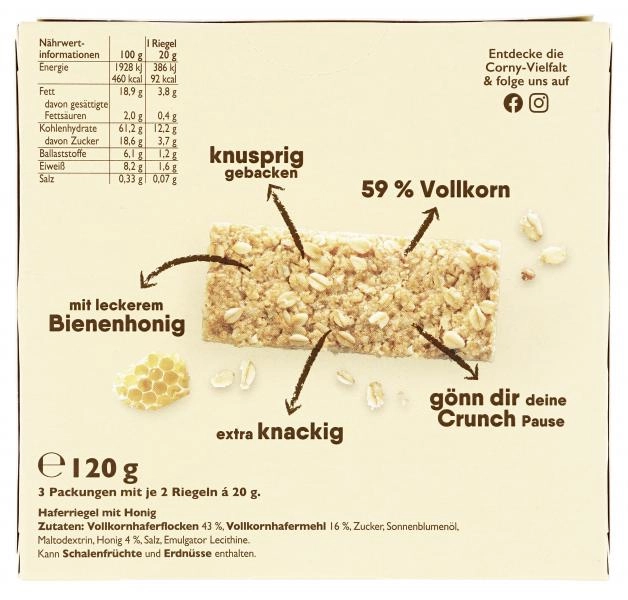 Corny Müsli Riegel Haferkraft Crunch Hafer & Honig