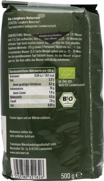 NaturWert Bio Langkorn Reis Natur